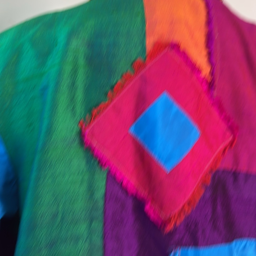 Vintage Euc Silk Patchwork Lightweight Jacket Lar… - image 3